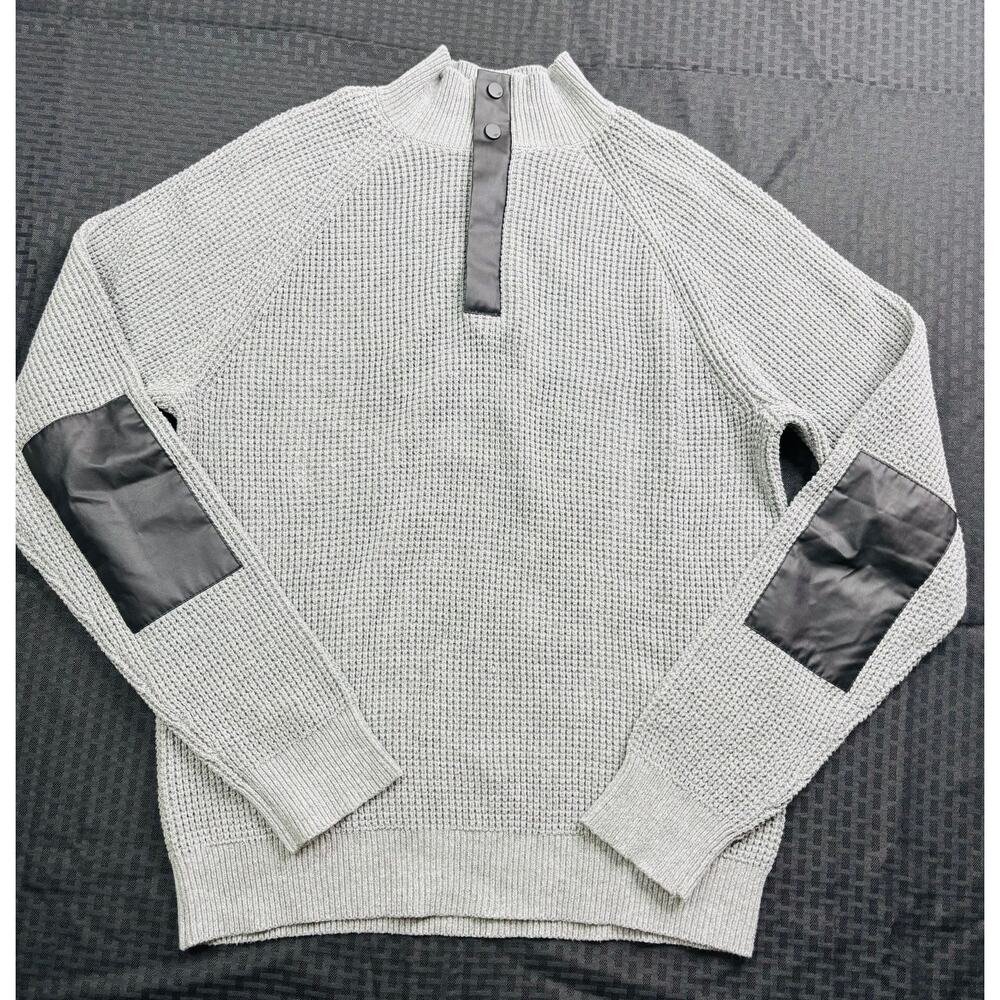 Kenneth Cole Waffle-Knit 1/4 Zip Sweater, Grey, Men's Large